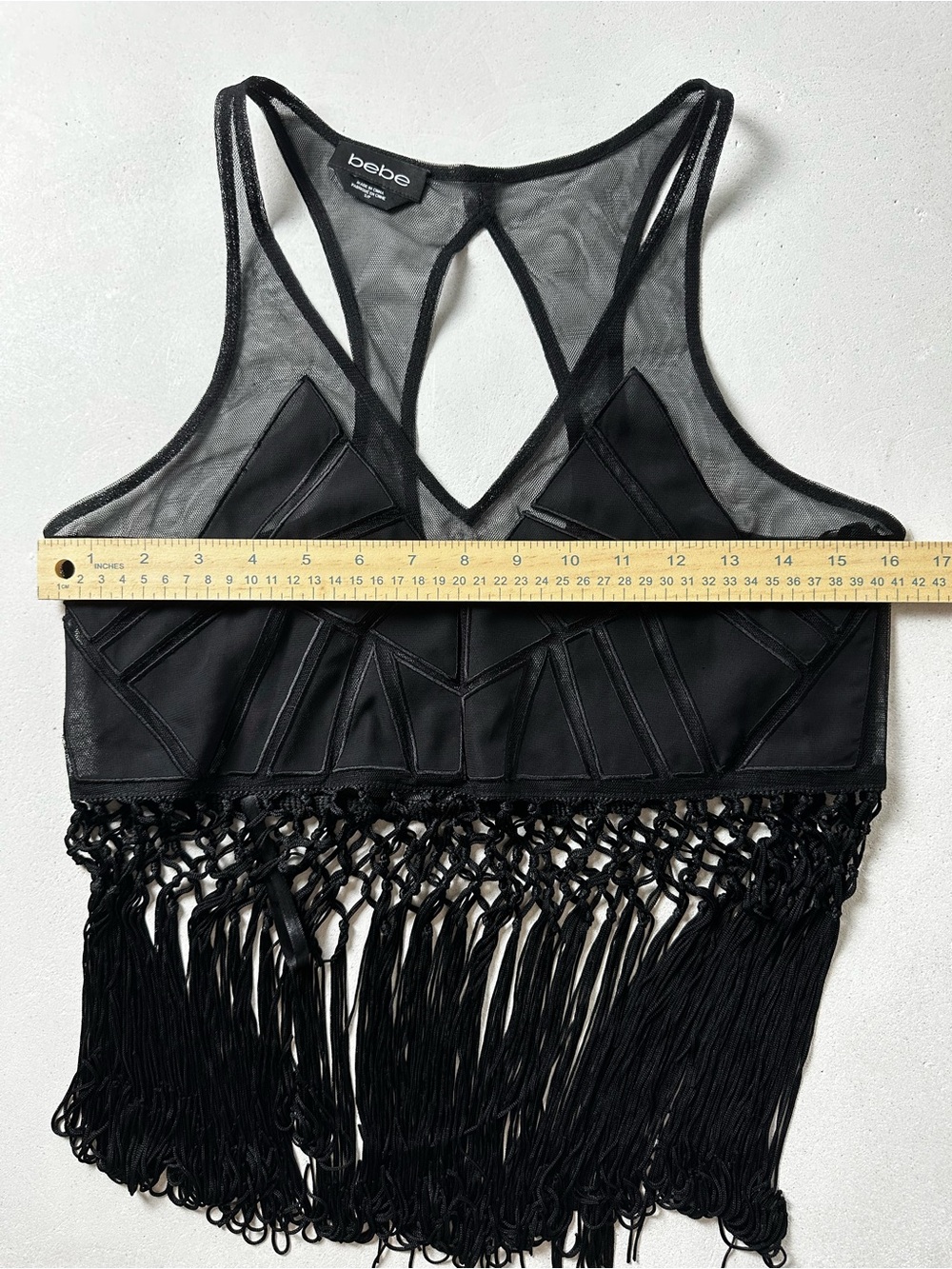 Authentic bebe Black Mesh Fringe Crop Top - Picture 5 of 6